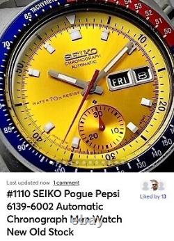 #1110 SEIKO Pogue Pepsi 6139-6002 Automatic Chronograph Men Watch New Old Stock