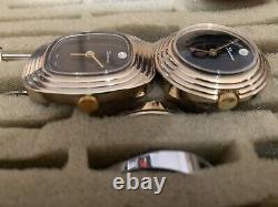 2 NEw old stock 1970s Mint unused LUCERNE Black Face With Rhinestone Windup Watch