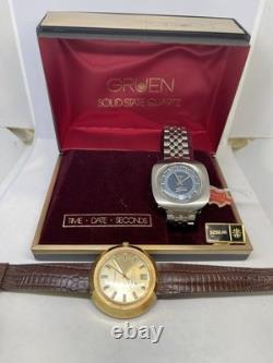 2 NOS Gruen Electronic Men's Wrist Watch with BOX 1 Work 1 Not