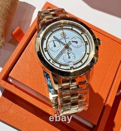 $700 Tory Burch Gold-tone/blue Chronograph Watch Rare New Old Stock Trb1021 Read