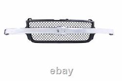 AM Front Grille withChrome Bar Black Shell For 01-02 Chevy Silverado 3500/2500 HD