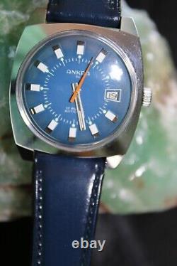 Ankra 54 New Old Stock Vintage Watch Manual Winding Blue Dial Never Worn