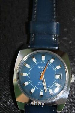 Ankra 54 New Old Stock Vintage Watch Manual Winding Blue Dial Never Worn