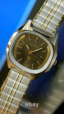 Authentic Allwyn 17 Jewels Manual Wind Men's Brown Dial NEW OLD STOCK Vintage
