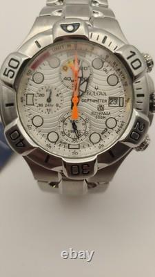 Bulova 96B88 Millennia Depth Meter Chronograph Men's Watch White Dial NOS NEW