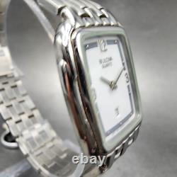 Bulova Tank Watch Men 27mm White Dial Silver Tone Date Rectangle NOS New Battery