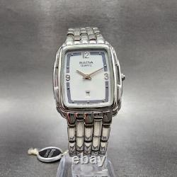 Bulova Tank Watch Men 27mm White Dial Silver Tone Date Rectangle NOS New Battery