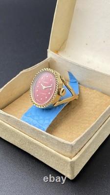 CHAIKA Vintage USSR Women's Mechanical Finger Ring Watch Red Dial NOS Box