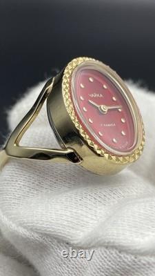 CHAIKA Vintage USSR Women's Mechanical Finger Ring Watch Red Dial NOS Box