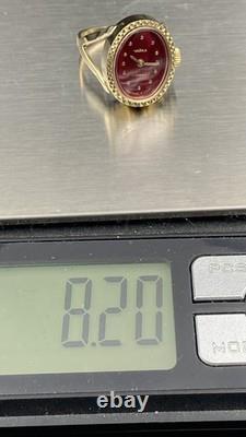 CHAIKA Vintage USSR Women's Mechanical Finger Ring Watch Red Dial NOS Box