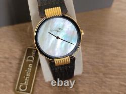 CHRISTIAN DIOR Swiss Made Quartz Watch Mother of Pearl Dial Gold Plated -NOS