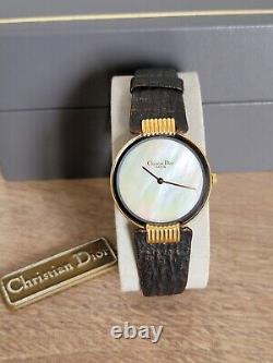 CHRISTIAN DIOR Swiss Made Quartz Watch Mother of Pearl Dial Gold Plated -NOS