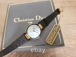 CHRISTIAN DIOR Swiss Made Quartz Watch Mother of Pearl Dial Gold Plated -NOS