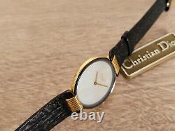 CHRISTIAN DIOR Swiss Made Quartz Watch Mother of Pearl Dial Gold Plated -NOS