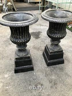 Cast Iron Urn Pair With Plinth Base Small Fluted Planter Cast Iron Plant Pots