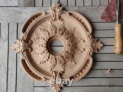 Ceiling Medallion Oak Wood Carved Rosette Architecture Ornament Moulding Element