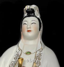 Chinese Porcelain Quan Yin Statue Statue 12.5 Mid-Century 1960's New Old Stock