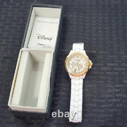 Disney Mickey Mouse Watch White Gold Tone Face With Rhinestones New Old Stock
