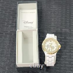 Disney Mickey Mouse Watch White Gold Tone Face With Rhinestones New Old Stock