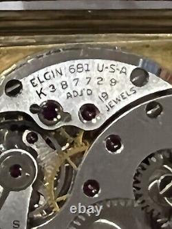 ELGIN 10K GOLD FILLED MEN'S WATCH Tank, Model 681, ELGIN 19 NEW OLD STOCK