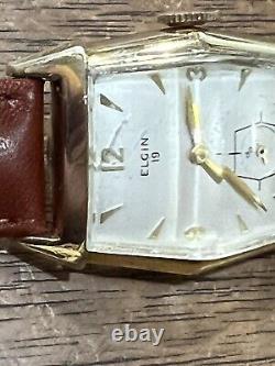 ELGIN 10K GOLD FILLED MEN'S WATCH Tank, Model 681, ELGIN 19 NEW OLD STOCK