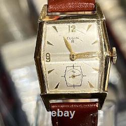 ELGIN 10K GOLD FILLED MEN'S WATCH Tank, Model 681, ELGIN 19 NEW OLD STOCK