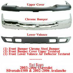 Front Bumper Chrome Steel Kit For 2003-2006 Chevrolet Silverado 1500 Avalanche