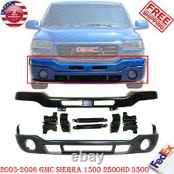 Front Bumper Primed Steel with Bracket + Cover For 03-06 GMC Sierra 1500 2500 3500