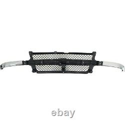 Grille 01-02 For Chevy Silverado 1500/2500 HD Black shell withChrome Bar Old Body