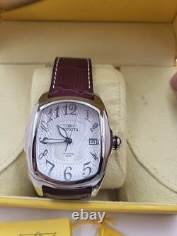 Invicta Lupah Model 21871 Automatic Watch Leather Silver NOS