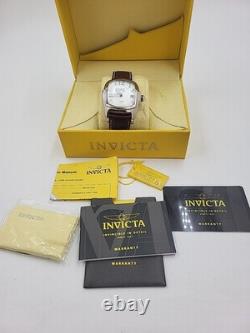 Invicta Lupah Model 21871 Automatic Watch Leather Silver NOS