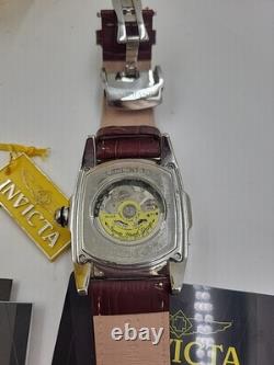 Invicta Lupah Model 21871 Automatic Watch Leather Silver NOS