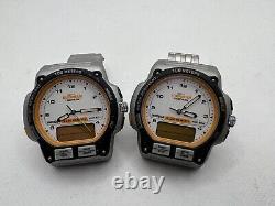 Lot of 2 TIMEX Dual Display 8 lap Analog Digital Watches ORANGE! RARE NOS