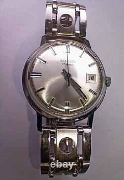Mint Vintage Mens Sekonda Chrome St/Steel Date Watch 17 Jewel USSR New Old Stock