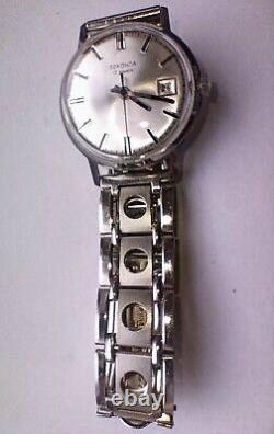 Mint Vintage Mens Sekonda Chrome St/Steel Date Watch 17 Jewel USSR New Old Stock