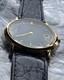 NEW OLD STOCK 90s Citizens Mens Dress Watch Leather Band Gold Tone Black Dial