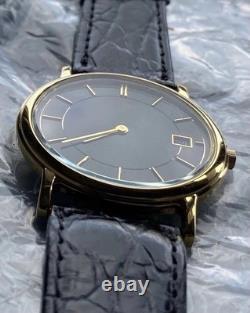 NEW OLD STOCK 90s Citizens Mens Dress Watch Leather Band Gold Tone Black Dial