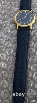 NEW OLD STOCK 90s Citizens Mens Dress Watch Leather Band Gold Tone Black Dial