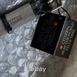 NEW OLD STOCK 90s Citizens Mens Dress Watch Leather Band Gold Tone Black Dial