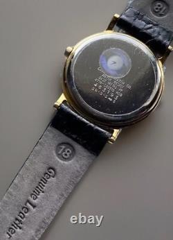 NEW OLD STOCK 90s Citizens Mens Dress Watch Leather Band Gold Tone Black Dial