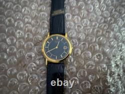 NEW OLD STOCK 90s Citizens Mens Dress Watch Leather Band Gold Tone Black Dial