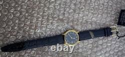 NEW OLD STOCK 90s Citizens Mens Dress Watch Leather Band Gold Tone Black Dial