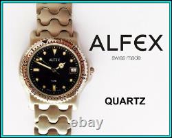 NEW OLD STOCK ALFEX QUARTZ MEN'S Wrist Watch Swiss Made WATER PROOF