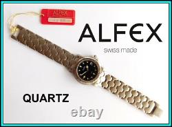 NEW OLD STOCK ALFEX QUARTZ MEN'S Wrist Watch Swiss Made WATER PROOF