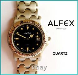 NEW OLD STOCK ALFEX QUARTZ MEN'S Wrist Watch Swiss Made WATER PROOF