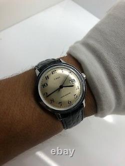 NEW OLD STOCK Vintage Timex Big Size Men's Manual Wind Silver Tone Day Date