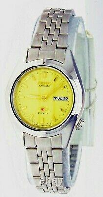 NEW Old Stock Ladies Citizen Automatic Eagle 21-J Yellow Dial Day-Date S Steel