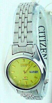 NEW Old Stock Ladies Citizen Automatic Eagle 21-J Yellow Dial Day-Date S Steel