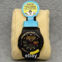 NEW-Old-Stock Vintage Casio SWM-100 SWIM TRAINER Ana-Digi Watch BLACK Dial m. 723