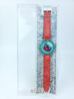 NEW Swatch Watch Scuba 200 Leather Orange Teal with Box Manual Papers NOS